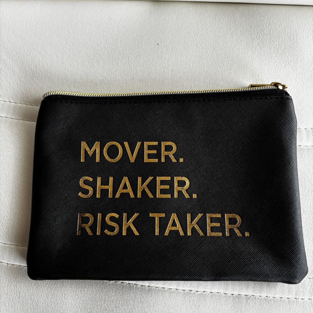 RUBY + CASH Black Mover. Shaker. Risk Taker. Cosmetic Zipper Make Up Bag